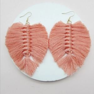 Pink Boho Feather Earrings